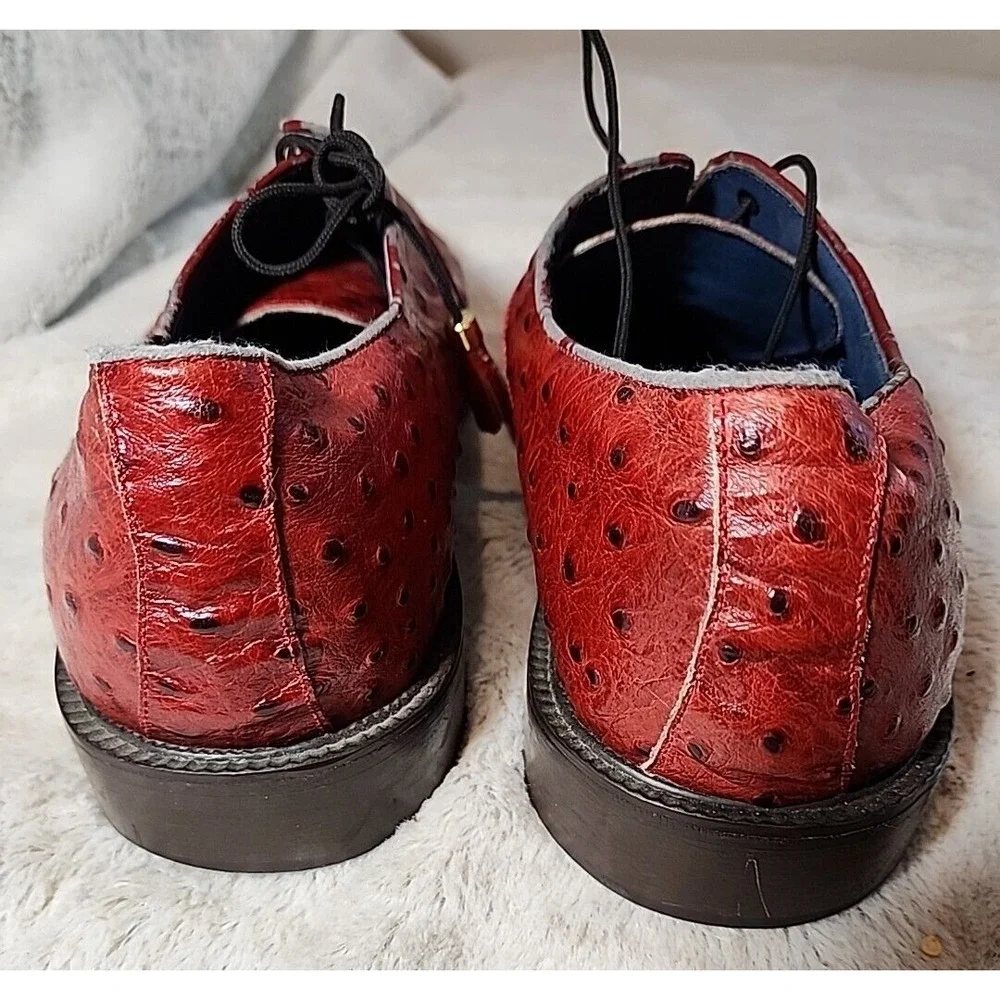 MARCO VICCI Mens Shoes 13 Otis Oxford Leather Dress Red Ostrich Patterned Luxury
